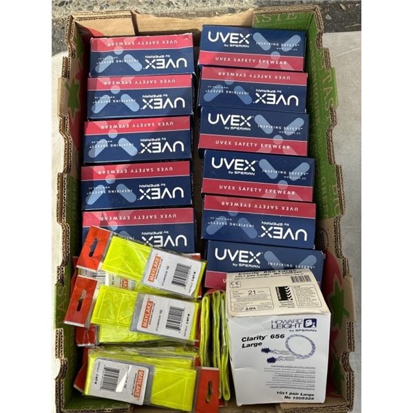 HONEYWELL UVEX SAFETY GLASSES WITH HI-VIS BANDS AND EAR PLUGS