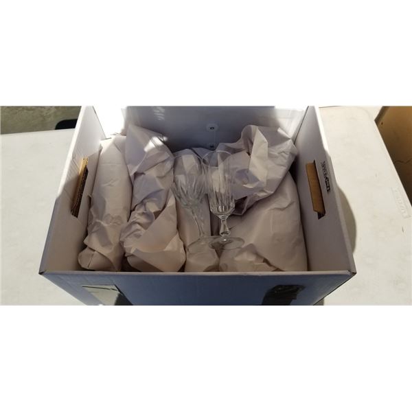 BOX OF CHAMPAGNE FLUTES AND WINE GLASSES