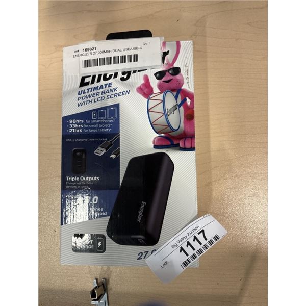 ENERGIZER 27,000MAH DUAL USB/USB-C POWER BANK - RETAIL $89