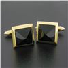 Image 6 : Vintage 18K Yellow Gold Pyramid Cut Bezel Black Onyx Square Swivel Cuff Links
