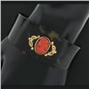 Image 8 : Antique 18k Yellow Gold Bezel Carved Coral Center Black Stone Wide Cuff Bracelet