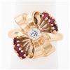 Image 1 : Vintage Retro 14K Rose Gold Old Cut Diamond & Red Stone Polished Bow Ribbon Ring