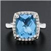 Image 2 : 14k White Gold Cushion Checkerboard Swiss Blue Topaz Diamond Halo Cocktail Ring