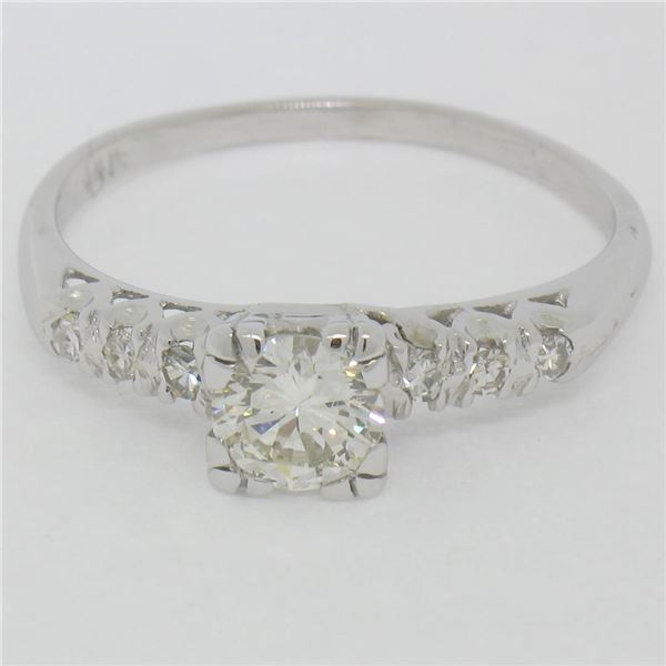 Vintage 14K White Gold .70 ctw Transitional Cut Diamond Solitaire Engagement Rin