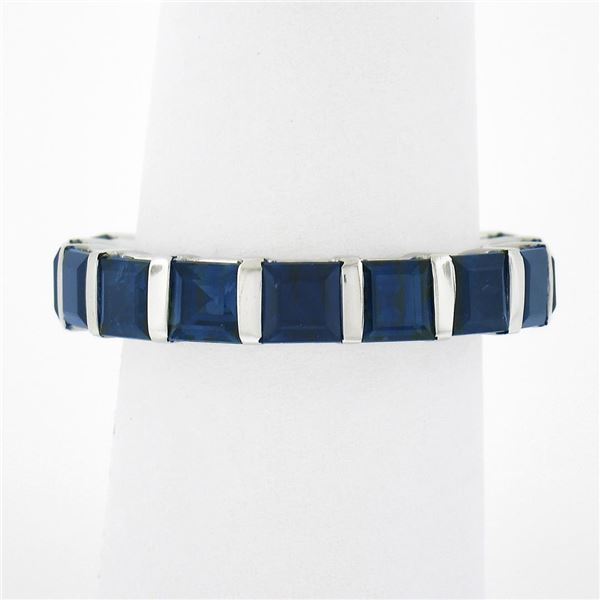 Unisex Platinum 5.61 ctw Square Step Cut Sapphire Bar Channel Eternity Band Ring