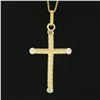 Image 3 : 14K Yellow Gold Cable Textured Puffed Cross Pendant w/ 16" Box Chain Necklace