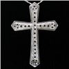Image 6 : Large 14k White Gold 1.18 ctw Round Diamond Cross Pendant w/ 18" Fancy Link Chai