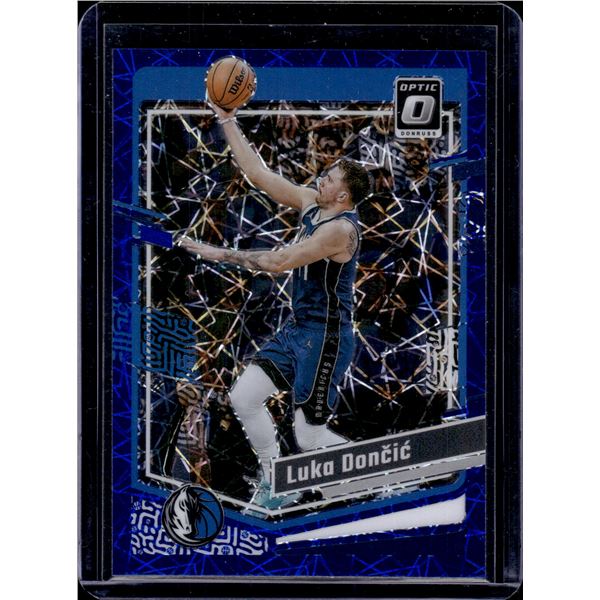 Luka Doncic Blue Velocity Prizm 2023-24 Donruss Optic #67