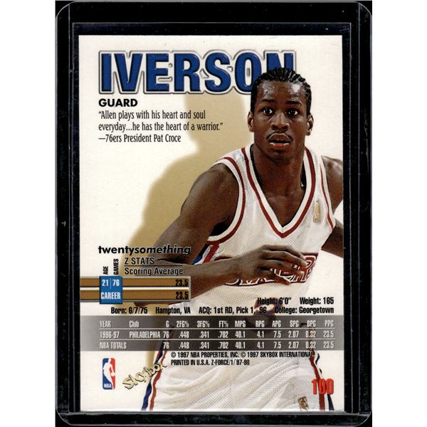 ALLEN IVERSON 100枚限定 Allen Iverson Z Force 1997 Skybox #100