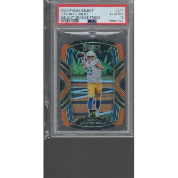 Justin Herbert Orange Prizm Die Cut RC 2020 Panini Select #224 PSA 10