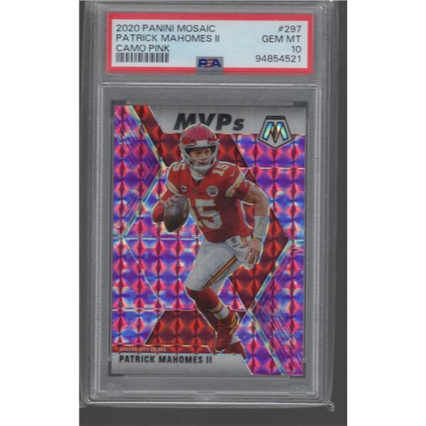 Patrick Mahomes MVPs Pink Camo Prizm 2020 Mosaic #297 PSA 10