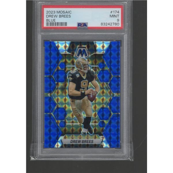 Drew Brees Blue Prizm /99 2023 Mosaic #174 PSA 9