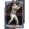 Image 1 : Evan Carter rookie card Bowman Chrome, TX Rangers.