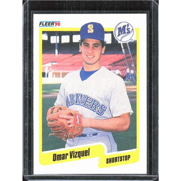 Omar Vizquel rookie card. Fleer, 1990 Seattle Mariners. Vintage card.