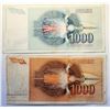 Image 2 : 2)  LOT OF 2  YUGOSLAVIA 1,000 DINARA BANKNOTES, 1