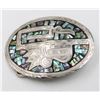 Image 1 : MENS ABALONE MEXICAN SILVER VINTAGE BELT BUCKLE
