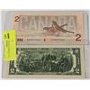 Image 1 : $2 CANADIAN AND $2 US NOTES