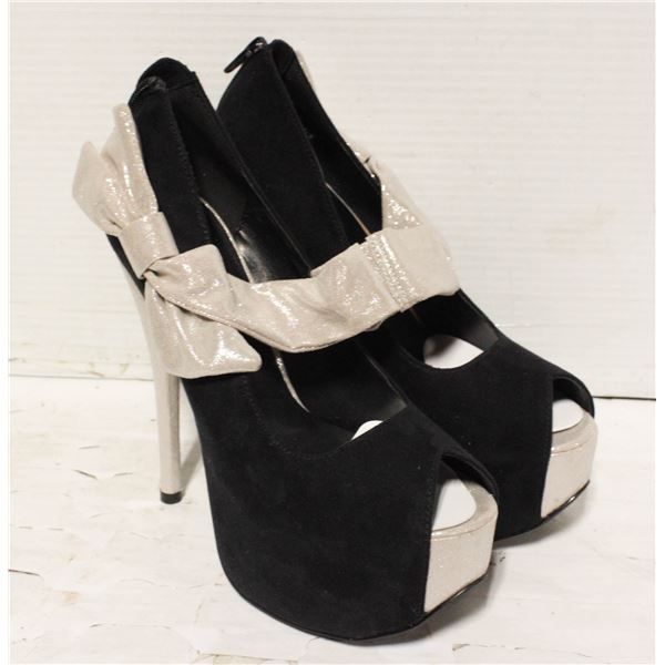 NEW LADIES BLACK SUEDE OPEN TOED PLATFORM PUMP