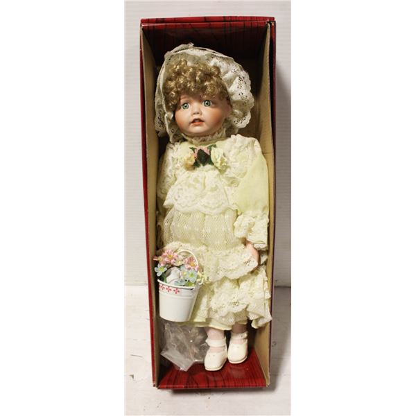 PORCELIN DOLL BLONDE CURLY HAIR - YELLOW DRESS