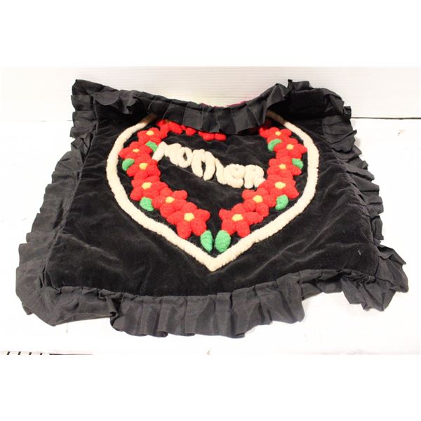 VINTAGE BLK & RED WOOL TUFTED HEART ?MOTHER?