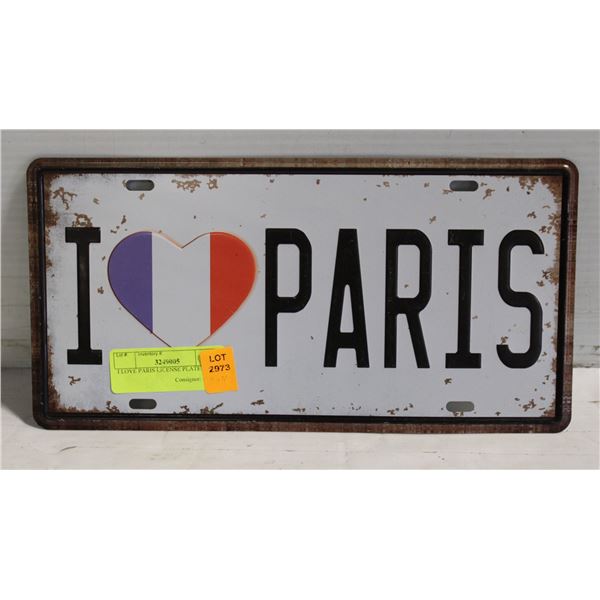 I LOVE PARIS LICENSE PLATE