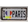 Image 1 : I LOVE PARIS LICENSE PLATE
