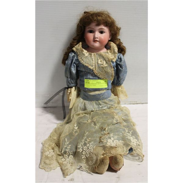 PORCELIN DOLL BRUNETTE LONG CURLY HAIR -