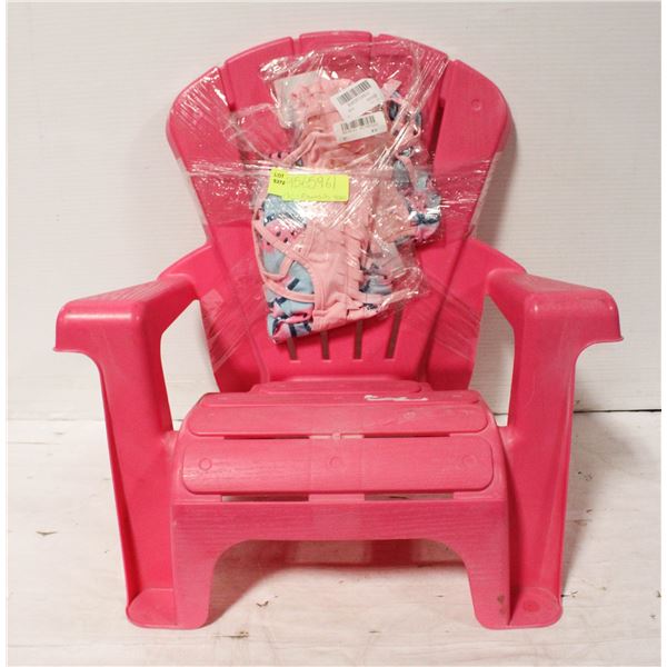 INFANT PINK CHAIR + 2 NEW SZ 6M GIRLS SWIMSUITS