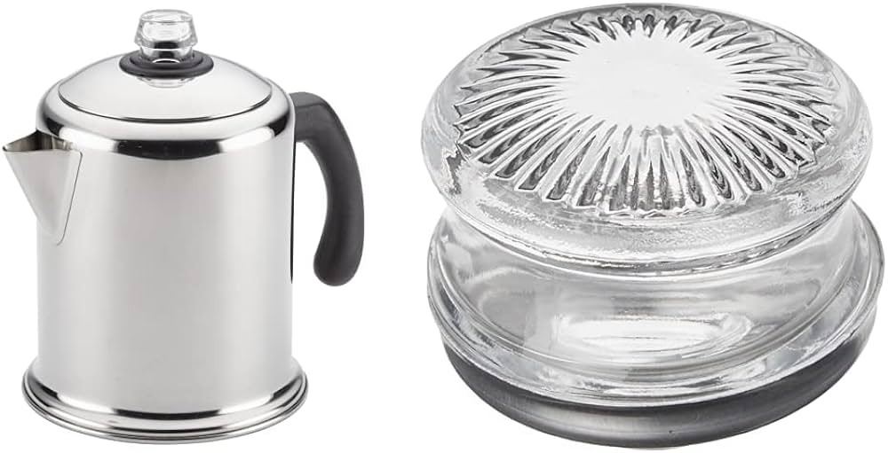 Percolatore Per Caffè Farberware Yosemite Da 12 Tazze In Acciaio Inox - Cesto Filtro Permanente, Lavabile In Lavastoviglie, Manopola In Vetro