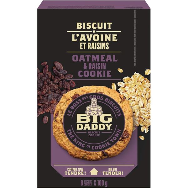 800G BOX OF BIG DADDY OATMEAL & RAISIN COOKIES