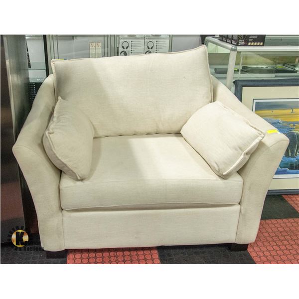 OFF WHITE FABRIC OVERSIZED CHAIR WITH 2 CUSHIONS