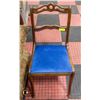 Image 1 : ANTIQUE WOOD CHAIR WITH BLUE VELVET PADDING