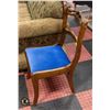 Image 2 : ANTIQUE WOOD CHAIR WITH BLUE VELVET PADDING