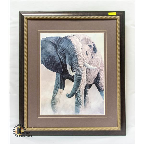 SIGNED ELEPHANT PICTURE 35"X41"