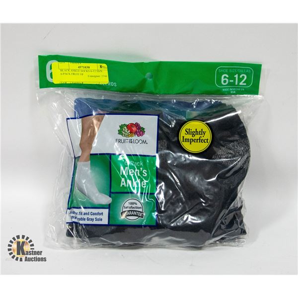 BLACK ANKLE SOCKS 6-12 SIZE 6-PACK FRUIT OF