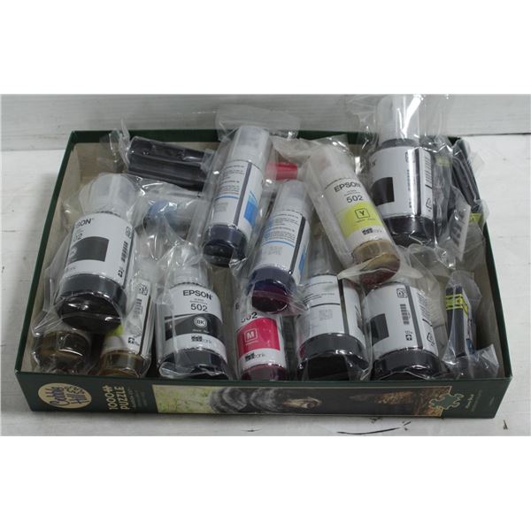 LOT OF FULL EPSON 502 INK FOR REFILLS