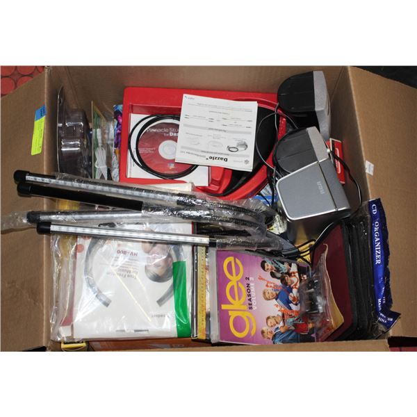 BOX OF ELECTRONICS MOST ARE NEW UNUSED