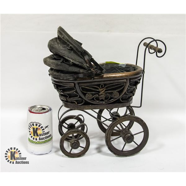 ANTIQUE WOODEN STROLLER 10" WICKER-