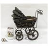 Image 1 : ANTIQUE WOODEN STROLLER 10" WICKER-