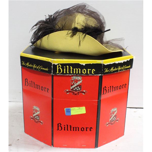 OLD BILTMORE HAT BOX WITH ONE LADIES HAT