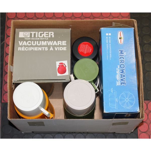 5 THERMOS, MICROWAVE BUNDT PAN