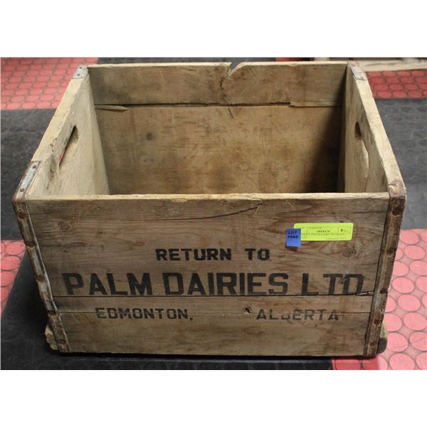 ANTIQUE PALM DAIRY WOODEN CRATE H-11.25" W-13.5"