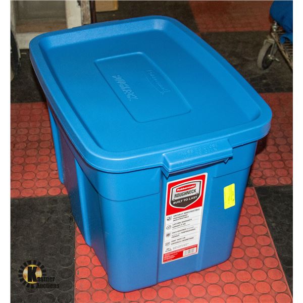NEW RUBBERMAID 68 LITRE ROUGHNECK TOTE WITH LID