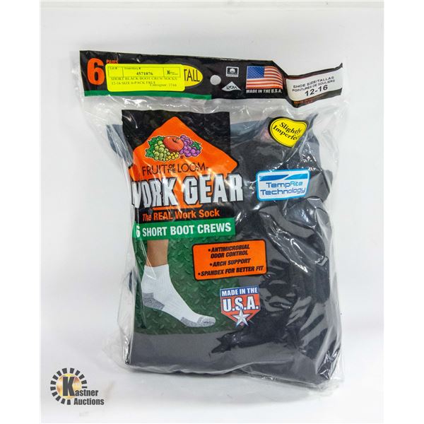 SHORT BLACK BOOT CREW SOCKS 12-16 SIZE 6-PACK FRUI