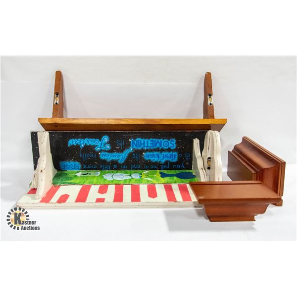 LOT OF 6 SHELVES. 2 FLOATING AND 4 PAINTED