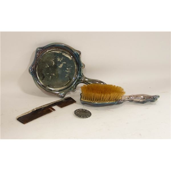 ANTIQUE BRUSH, COMB, MIRROR