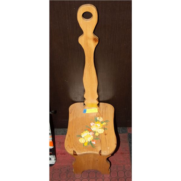 PLANTER STAND, WOODEN, HIGH BACKED CHAIR STYLE