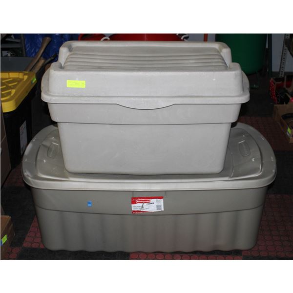 2 LARGE TOTES W/2 LIDS, 189L & 151L GRAY