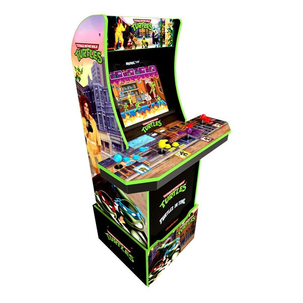 1UP TURTLES IN TIME ARCADE CABINET WITH CHAIR