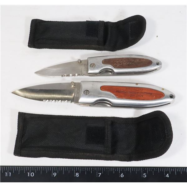 TWO LOCK BLADE POCKET KNIVES WITH BELT HOLDERS